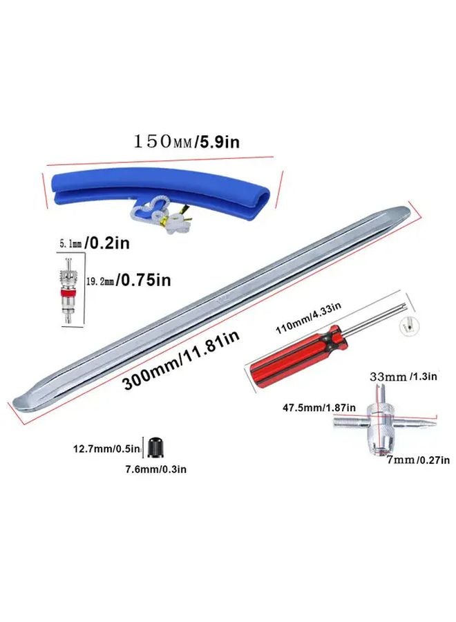 Motorcycle Bike Tire Lever Tool Kit 19 Pcs with Steel Ring Cover Valve Core Wrench - Image 3